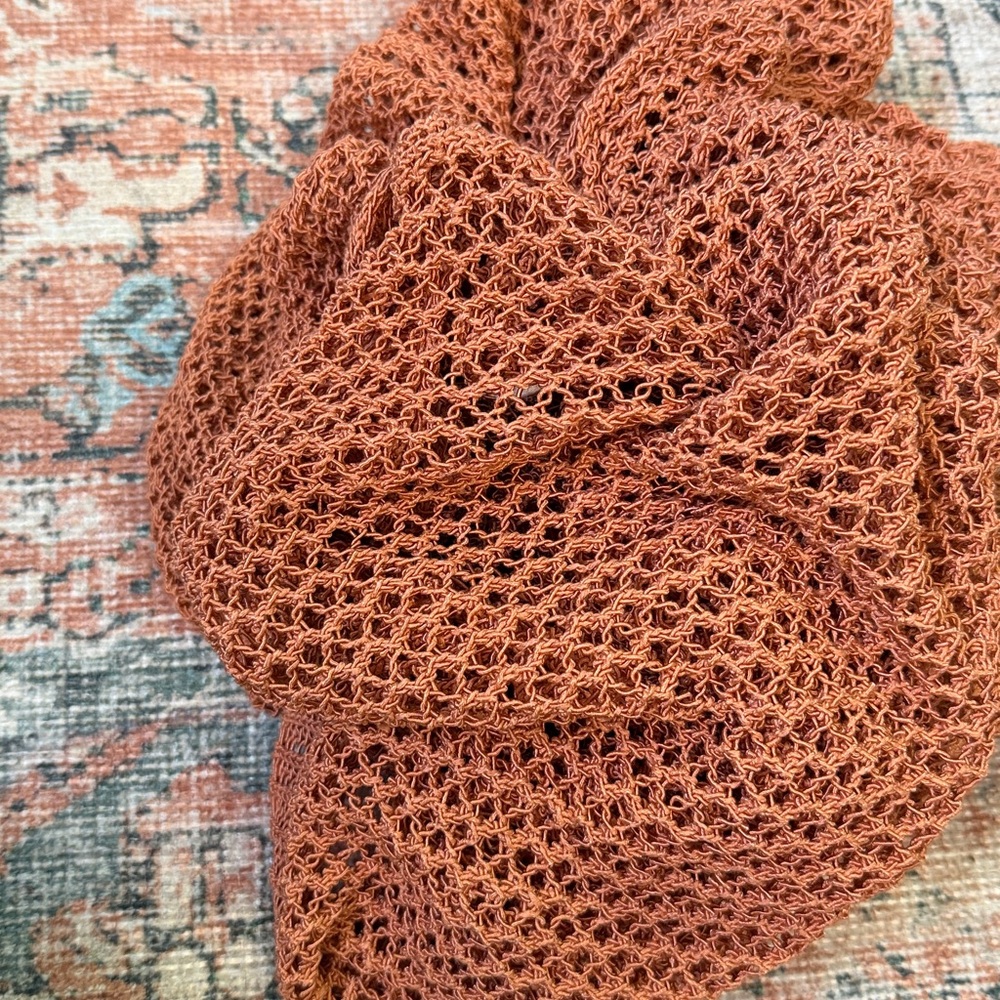 ELAN Crochet Bronze Copper Open Front‎ Hooded Duster Cardigan Jacket Cover-up L - Picture 10 of 10